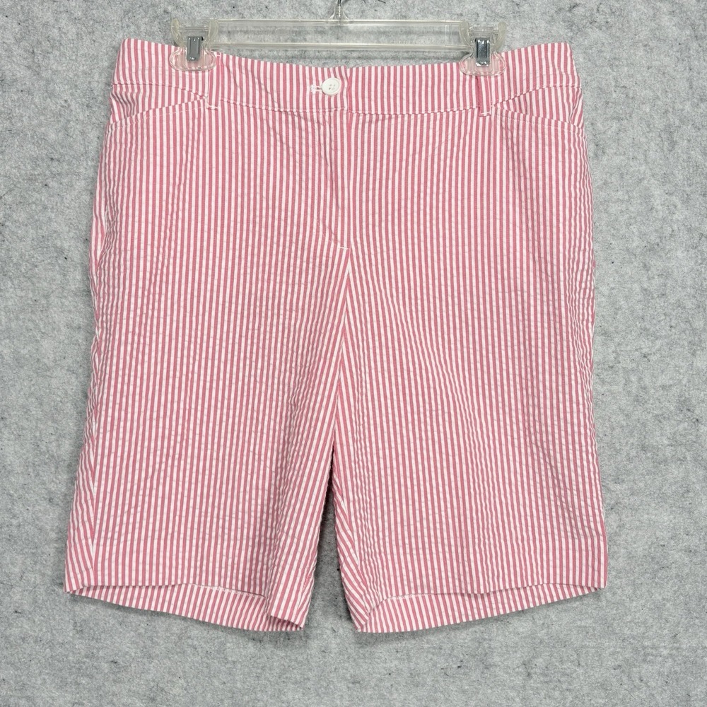 Talbots Petite 12P Pink White Seersucker Bermuda Shorts Preppy Coastal - Picture 2 of 11